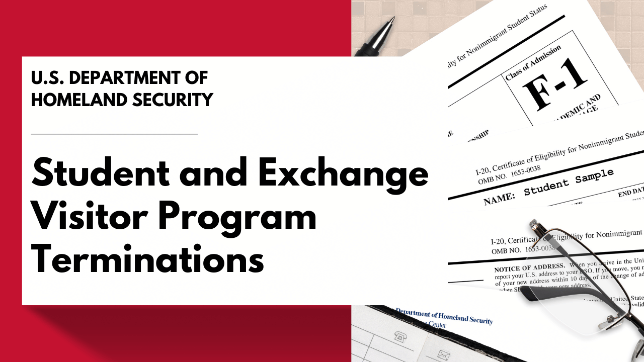 Title of article: Student and Exchange Visitor Program Terminations. Image: F-1 I-20 Document