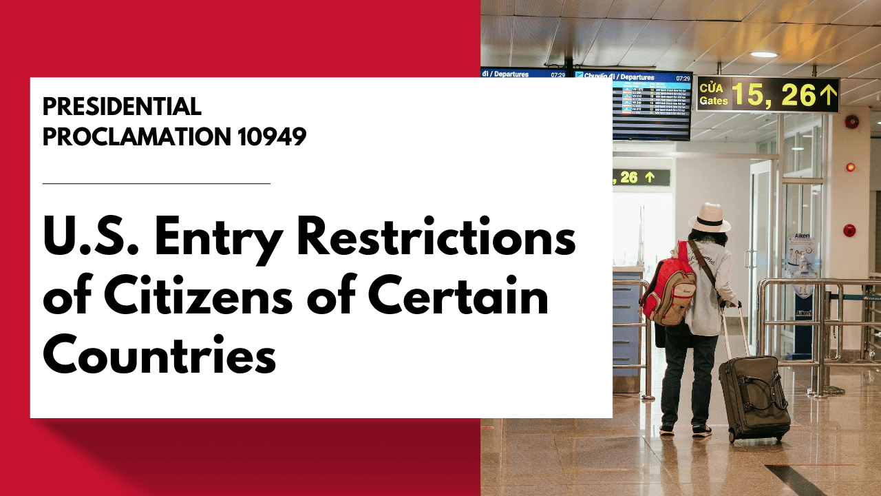 Title of article: U.S. entry restrictions of citizens of certain countries. Image: Traveler with suitcase 