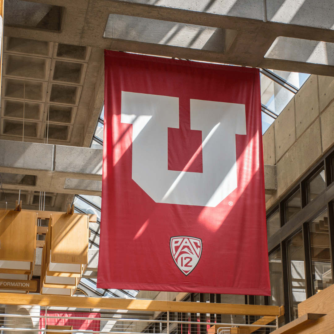 image of a flag with the university block u logo